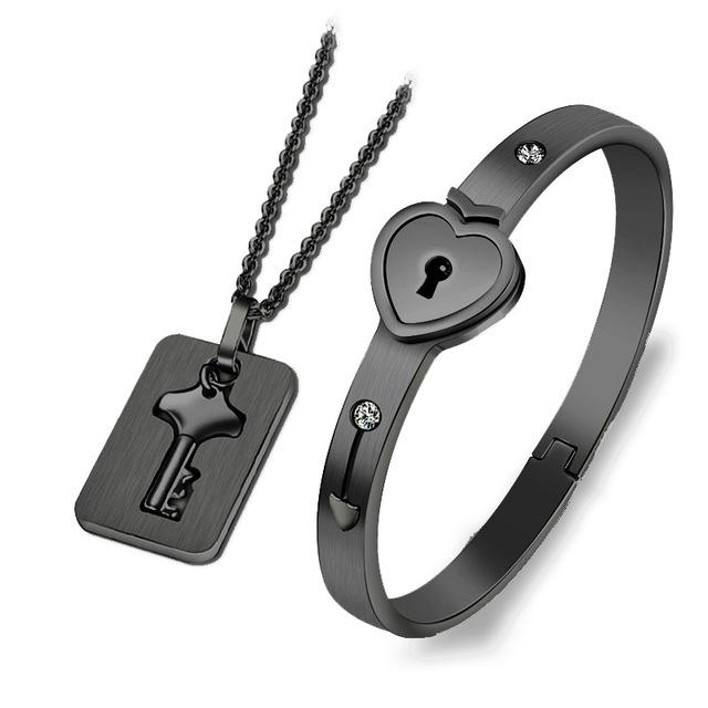 Heart Lock Bracelet & Key Necklace Set
